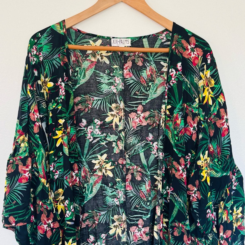 XIX Palms Hawaiian Floral Long Belted Robe Kimono Swim Cover Up Sz OS - Picture 12 of 16